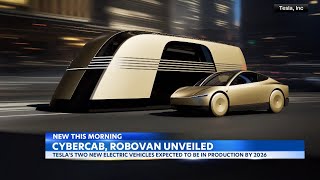 Elon Musk unveils designs for his future quotrobotaxisquot and quotrobovansquot [upl. by Occir]