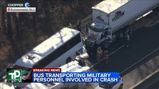 Bus tractortrailer involved in crash on New Jersey Turnpike in Runnemede [upl. by Esorbma]