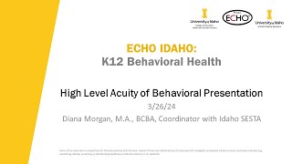 High Level Acuity of Behavioral Presentation  03262024 [upl. by Jehial]