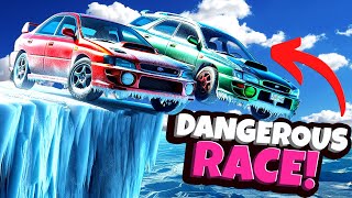 Surviving Racing the Most DANGEROUS Snowy Cliff Road in BeamNG Drive Mods [upl. by Halsy]