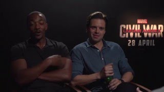 Captain America Civil War Cast Interview  Anthony Mackie Sebastian Stan [upl. by Llarret]