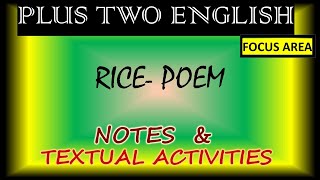 PLUS TWO ENGLISH  RICE POEM  TEXTUAL ACTIVITIES  PROFCHEMMANAM CHACKO PROFKAYYAPPA PANIKER [upl. by Malloy]