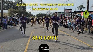 SLO LOVE 🎶🔥 Alcorn State Marching Band and quotGolden Girlsquot 2024 Mardi Gras Parade Ocean Springs [upl. by Nyroc399]