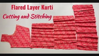 Flared Layer Kurti cutting and stitching  Horizontal Panel kurti cutting and stitching [upl. by Stultz75]