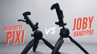 Joby HandyPod vs Manfrotto Pixi Mini Tripod Review [upl. by Olympias]