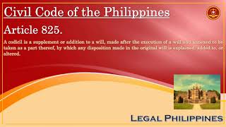 Codicil To Will  Codicil Meaning  Codicil Definition  Codicil Philippines Civil Code Article 825 [upl. by Snah]