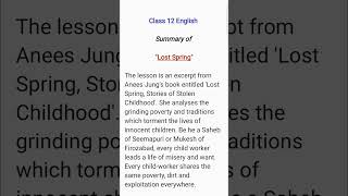 Lost Spring Class 12 Summary Cbse Exam [upl. by Turro]