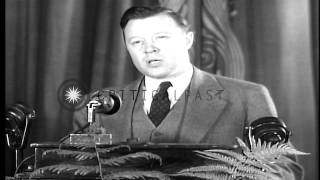 Labor Leader Walter Reuther speaks out against the TaftHartley Act HD Stock Footage [upl. by Jewelle734]