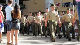 US Marines Cheered Marching Out of Petco Park 83114 [upl. by Sirrom]