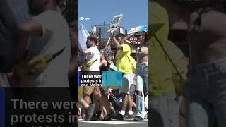 Antitourism protesters swarm Canary Islands holidaymakers news shorts protest tourism [upl. by Nollahp817]