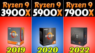 R9 3900X vs R9 5900X vs R9 7900X  How Much Performance improvement [upl. by Oinotna393]