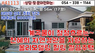 41113금액9000만원청정지역 계곡앞 힐링 전원주택대지89평건평17평 태양광설치 내부 올리모델링내마당주차 텃밭 창고1억이하영천땅영천부동산0543381144 [upl. by Karylin]