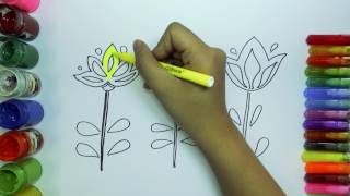 How to Draw Flower Coloring Pages  Kids Songs Learn Drawing  Art Colours for Children [upl. by Moorish154]