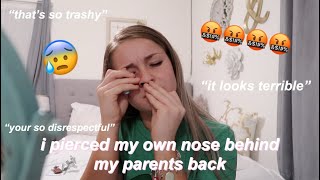 i pierced my own nose behind my parents back 😅😰  their reaction [upl. by Nniuqal210]