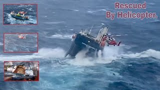 Helicopter Rescue operation for Dutch Cargo ship Eemslift Hendrika in rough sea at Norwegian Sea [upl. by Perusse775]