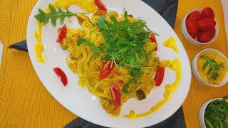 tagliatelle met kip en currysaus مقرونة تكلياتلي بالدجاج و صلصة الكاري لذيذة وسهلة فالتحضير [upl. by Amelina553]