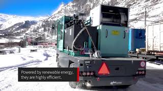 Baumann Electric Sideloader in the snowy Zermatt streets  Introducing System Alpenluft [upl. by Deming]