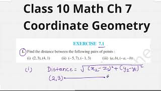 Class 10 Maths Ex 71 Q1  Find the distance between the pairs of points Coordinate Geometry Soln [upl. by Stoddart]