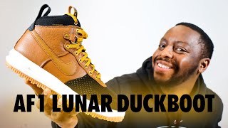 Nike Air Force 1 Lunar Duckboot Ale Brown On Foot Sneaker Review QuickSchopes 420 Schopes 805899 202 [upl. by Aetnahc]