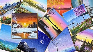 12 Easy Acrylic Painting for Beginners  Mini canvas Acrylic Painting 1 Hours [upl. by Cirtemed]