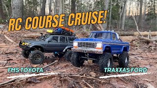 RC Crawler Course  FMS FCX18 Toyota Land Cruiser LC80 and Traxxas TRX4M High Trail Ford F150 [upl. by Oijimer]