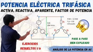 POTENCIA TRIFASICA ⫸ EJERCICIOS RESUELTOS💥 POTENCIA ACTIVA REACTIVA y APARENTE TRIFASICA Desde 0⚡ [upl. by Maxima]