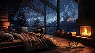 Snow Storm and Breathtaking View from the Bed in a Cozy Cabin Crackling Fire amp Wind Sound  Winter [upl. by Flodur]