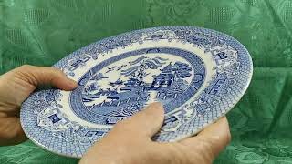 English Ironstone Tableware Blue and White China Willow Dinner Plate [upl. by Ljoka]