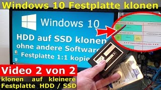 Windows 10 Festplatte klonen auf SSD oder HDD Teil 2 Zielfestplatte ist kleiner [upl. by Janeczka208]