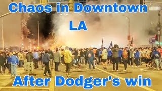 Unrest in Downtown Los Angeles after LA Dodgers win the World Series 2024 [upl. by Leong]