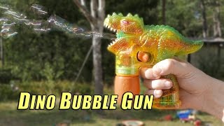 A Dino Bubble Gun is out on a hunt Testing a bubbleshooting dinosaur toy [upl. by Yorke212]