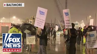 Nearly 50000 union dock workers walk out over wages automation concerns [upl. by Kuska43]