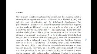 NUS Noisy Sample Removed Undersampling Scheme for Imbalanced Classification and Application to Credi [upl. by Dorothi]