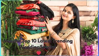 Meesho Top 10 Latest Trending WeddingSpecial Huge SareeHaulBanarasiOrganzaSilkSatinCopperSarees [upl. by Puduns]