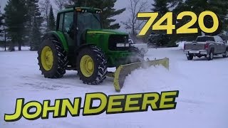 John Deere 7420 with Snow Plow Plowing Snow [upl. by Billy]