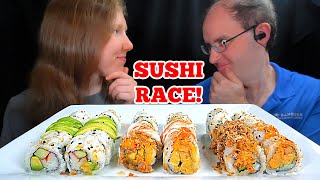 ASMR SUSHI RACE MUKBANG EATING SOUNDS [upl. by Edva]