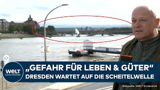 DRESDEN HOCHWASSER WARNSTUFE 1 Carolabrücke gesichert  Scheitelwelle mit höchster Gefahr erwartet [upl. by Veats]