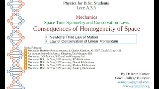 Lecture A33 Homogeneity of Space Newtons Third Law and Conservation of linear Momentum [upl. by Jeremiah]