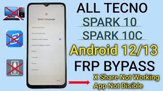 All Tecno Android 1213 Frp Bypass  Tecno Spark 10Spark 10c Google Account Remove  Without Pc [upl. by Debarath]