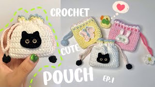 🐱Crochet Pouch Tutorial  How to Crochet a drawstring pouch  Cute crochet idea  Gift idea [upl. by Billie251]