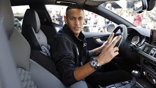 The FC Barcelona players get their new Audi cars [upl. by Nosiaj]