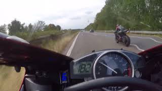 Yamaha R1 vs Honda CBR1000 rr on German autobahn [upl. by Rimidalv]