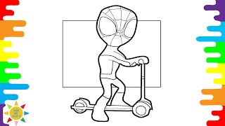 Spidey and His Amazing Friends Coloring  SpiderMan On a Scooter Coloring Page  Disfigure Hollah [upl. by Nairbo115]