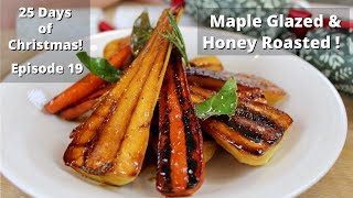 Maple Glazed Parsnips amp Honey Roasted Carrots  25 Days of Christmas Recipes [upl. by Llerdnek535]