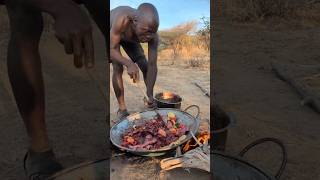 Meet with Hadza Best chief in tribe See how he cooks a delicious beef 🍖hadzabetribe food [upl. by Ludewig378]