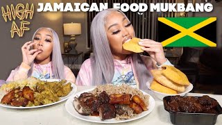 HIGH JAMAICAN FOOD MUKBANG QampA CURRY CHICKEN JERK CHICKEN RICE amp PEAS  MORE [upl. by Libbey961]