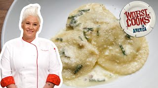 Homemade Ravioli with Wild Mushroom Sauce with Anne Burrell  Worst Cooks in America  Food Network [upl. by Kacy]