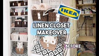 LINEN CLOSET ORGANISATION AND MAKEOVER USING IKEA STORAGE  AIRING CUPBOARD TRANSFORMATION [upl. by Ahsitauq]