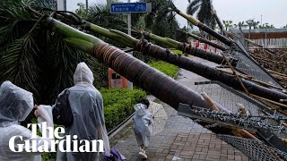 Typhoon Saola leaves trail of destruction in Hong Kong [upl. by Atwahs]