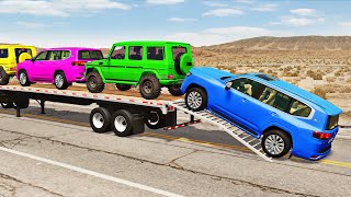 Flatbed Truck Mcqueen  Transportation with Truck  Pothole vs Car 197  BeamNGDrive [upl. by Renie]